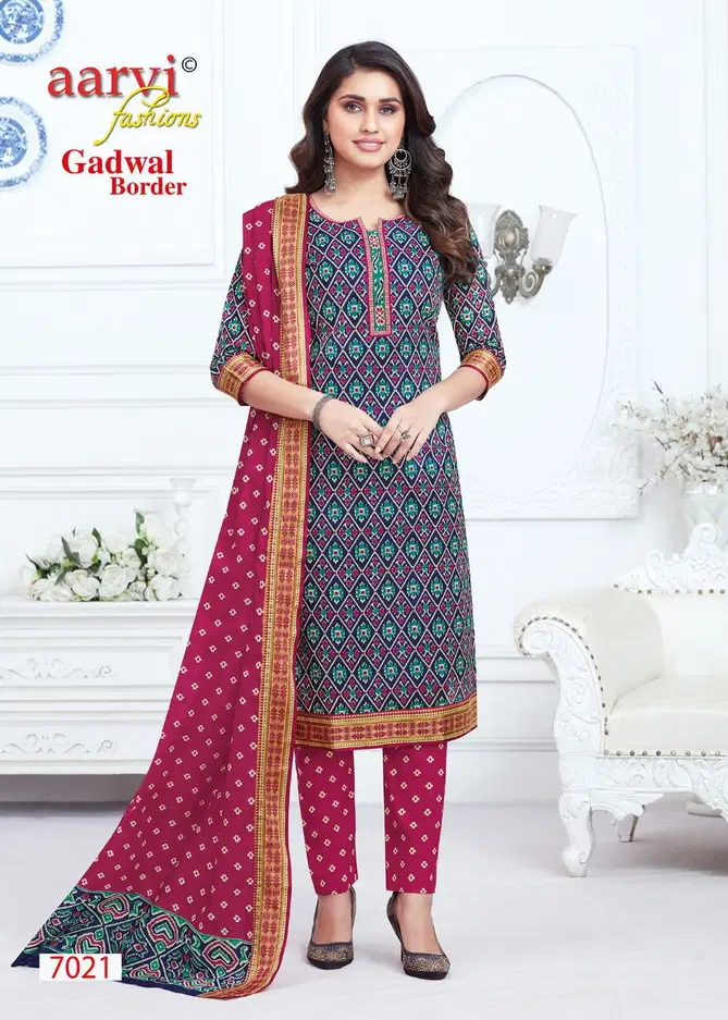 Aarvi Gadwal Border Vol 7 Wholesale Cotton Printed Readymade Dress Catalog
